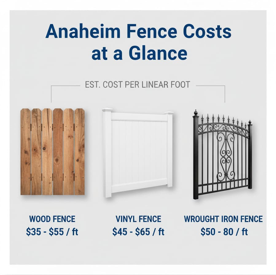 A 2025 guide to the average fence installation cost in Anaheim by material.
